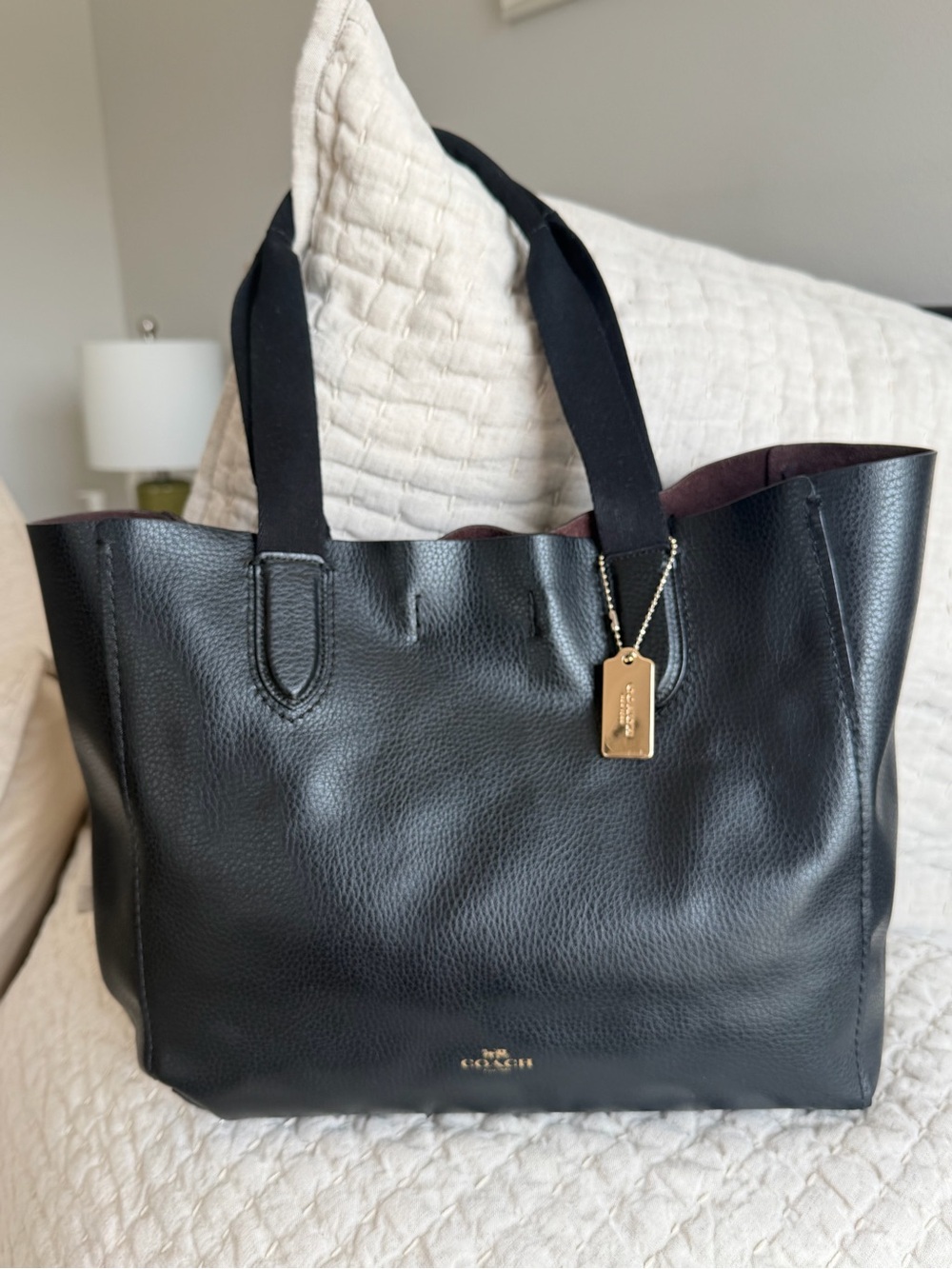 Coach Black Derby Leather Tote with Gold Tag EUC